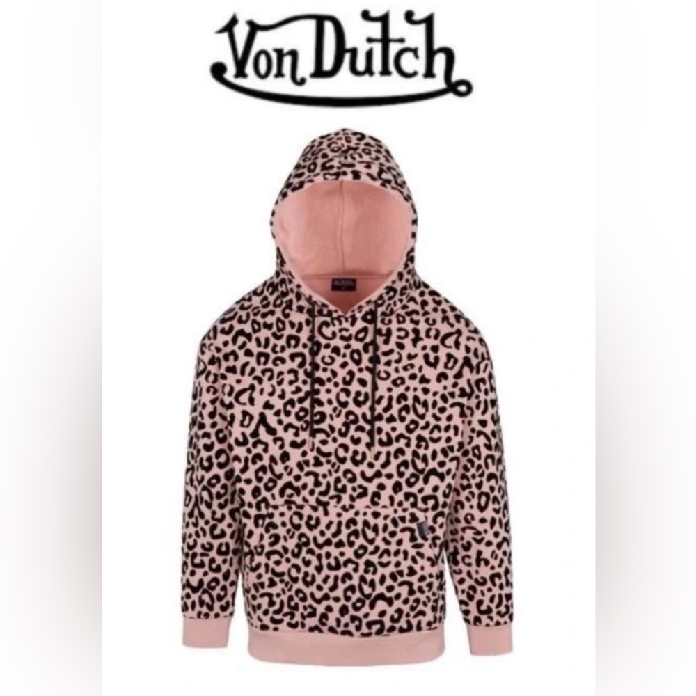 VON DUTCH NWT Unisex Dirty Pink Cheetah Leopard Animal Print Hooded Sweatshirt